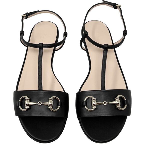 Gucci Shoes Horsebit Black Leather Flat Sandals- Size 36.5 - Picture 1 of 9